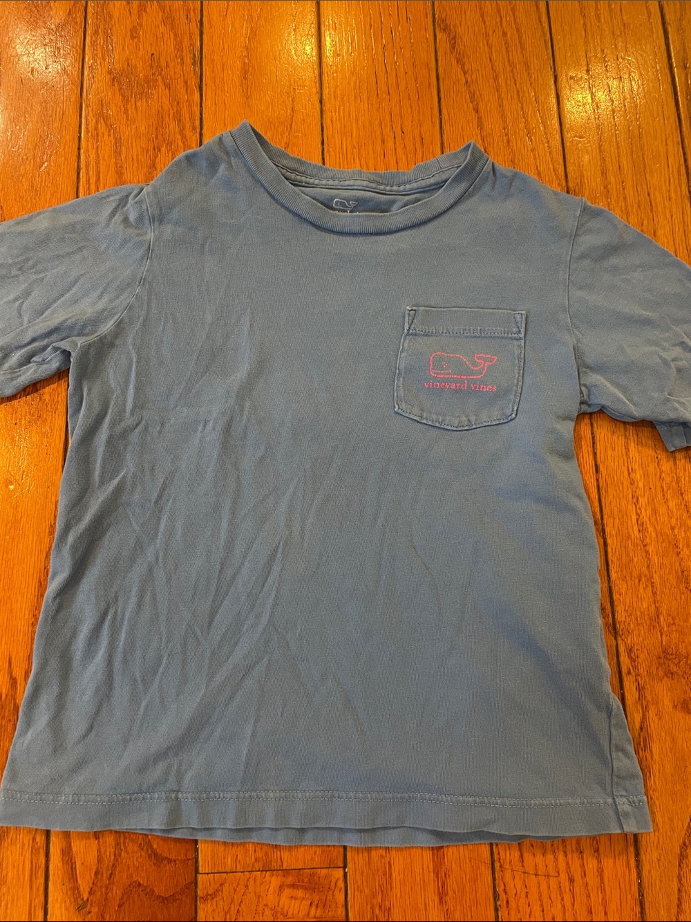 Vineyard Vines Kids Slate Blue Pocket Tee with Pink Logo